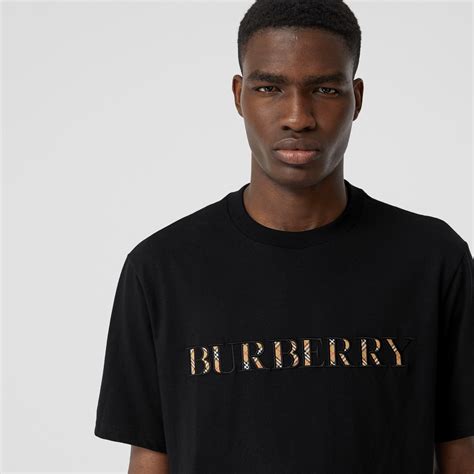 burberry embroidered check logo cotton t shirt|burberry nova check shirt.